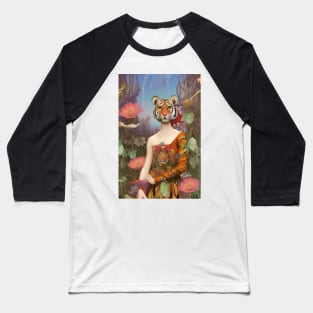 Cool dream and surreal floral design with flowers a girl and tiger Baseball T-Shirt